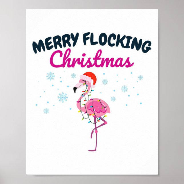 Merry Flocking Christmas Tropical Florida Flamingo Poster (Front)