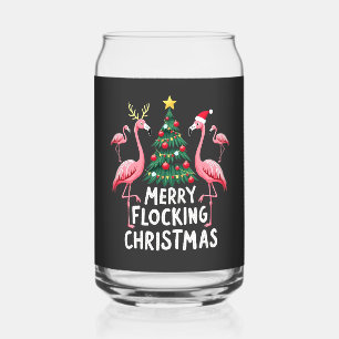 Merry Flocking Christmas Xmas Flamingo Tree Can Glass