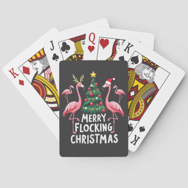 Merry Flocking Christmas Xmas Flamingo Tree Playing Cards (Back)