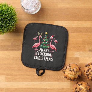Merry Flocking Christmas Xmas Flamingo Tree Pot Holder