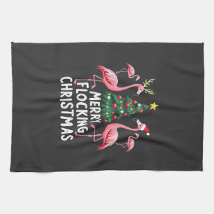 Merry Flocking Christmas Xmas Flamingo Tree Tea Towel