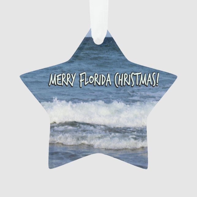Merry Florida Christmas Ocean's Deep Blue Ornament (Front)