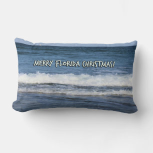 Merry Florida Christmas Over The Ocean Blue Sky Lumbar Cushion