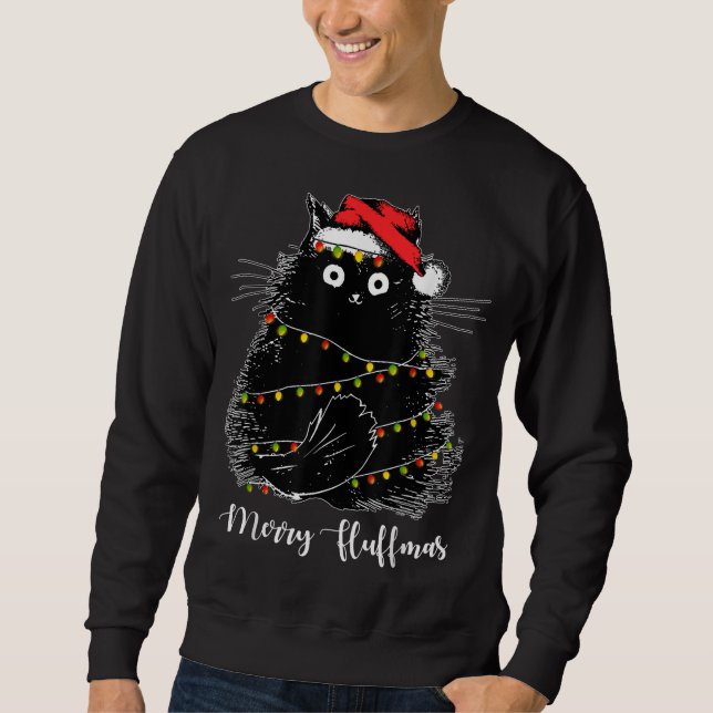 Merry Fluffmas Cats With Santa Hat Xmas Lights Chr Sweatshirt (Front)