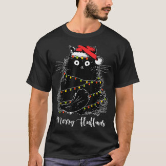Merry Fluffmas Cats With Santa Hat Xmas Lights Chr T-Shirt