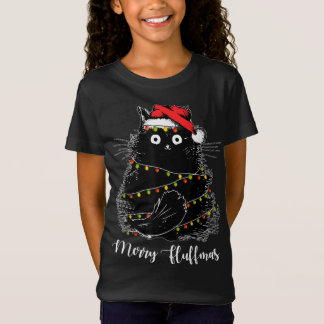Merry Fluffmas Cats With Santa Hat Xmas Lights Chr T-Shirt