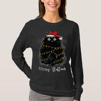 Merry Fluffmas Cats With Santa Hat Xmas Lights Chr T-Shirt