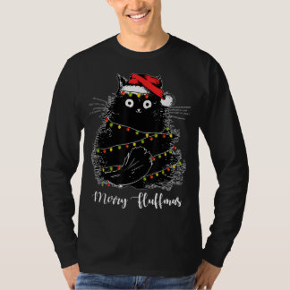 Merry Fluffmas Cats With Santa Hat Xmas Lights Chr T-Shirt