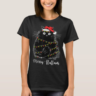 Merry Fluffmas Cats With Santa Hat Xmas Lights Chr T-Shirt