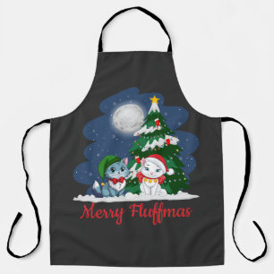 Merry Fluffmas Cute Cat Christmas Apron