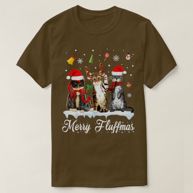 Merry Fluffmas three Cats Christmas Cat Lover  T-Shirt (Design Front)