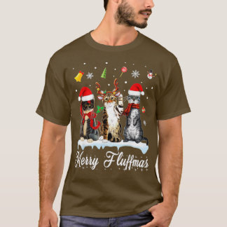 Merry Fluffmas three Cats Christmas Cat Lover T-Shirt