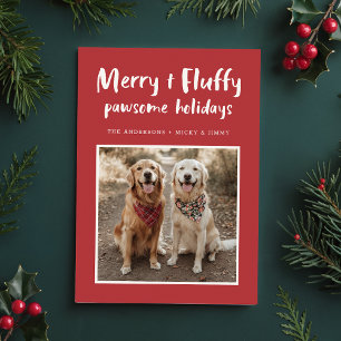 Merry Fluffy Golden Retriever Dog Photo Christmas Holiday Card