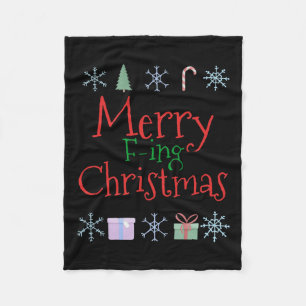 Merry Foring (f-ing) Christmas Funny Sarcastic Quo Fleece Blanket