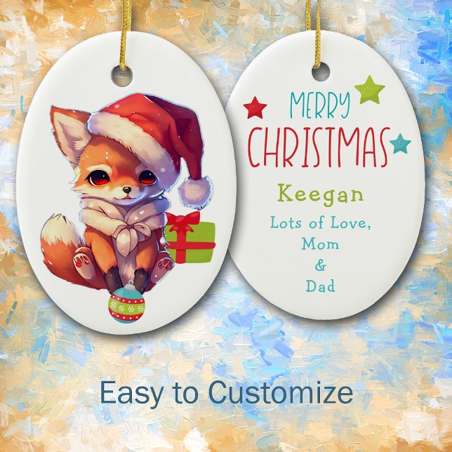 Merry Fox Kids Christmas Ceramic Ornament (Creator Uploaded)