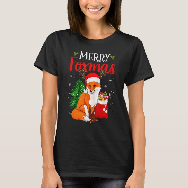 Merry Foxmas Fox Christmas Tree  Animal  Xmas T-Shirt (Front)