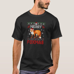Merry Foxmas Funny Animals Fox Santa Ugly Christma T-Shirt