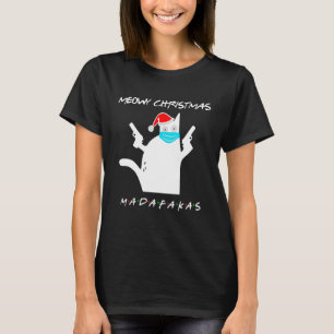 Merry Friendsmas Cat With Santa Hat And Mask T-Shirt