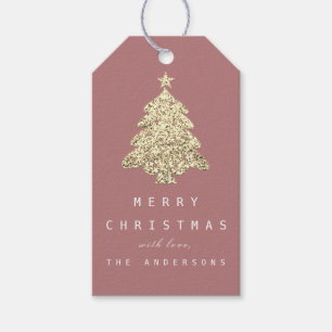 Merry From Holiday Gift Tag Gold Christmas Rose