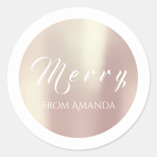 Merry From Name White Rose Gold Holidays White Classic Round Sticker