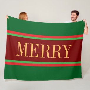 MERRY Fun Bright Mint Green Pink Black Stripes Fleece Blanket