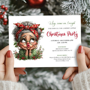 Merry Fun Grandma Cartoon Christmas Party Invite