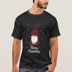 Merry Funny Cute Holiday Red Black Plaid Gnome For T-Shirt