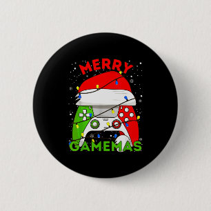 Merry Gamemas Santa Hat Gamer Controller Christmas 6 Cm Round Badge