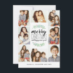 Merry Garland Holiday 8-Photo Collage Christmas<br><div class="desc">Stylish and festive Holiday photo card that features stacked typography that reads: "Merry Christmas and happy new year."  Personalise with your own photos and text.
Featuring our exclusive hand painted watercolor laurels with red berries. Comes with a trendy red geo pattern on the back for an extra special touch.</div>