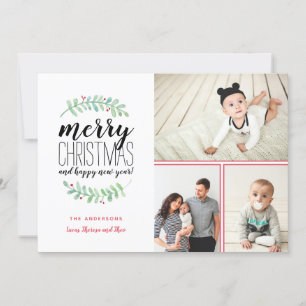 Merry Garland Holiday Christmas Collage 3-Photo Card