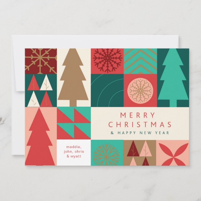 Merry Geometric Christmas - Modern Holiday Card (Front)