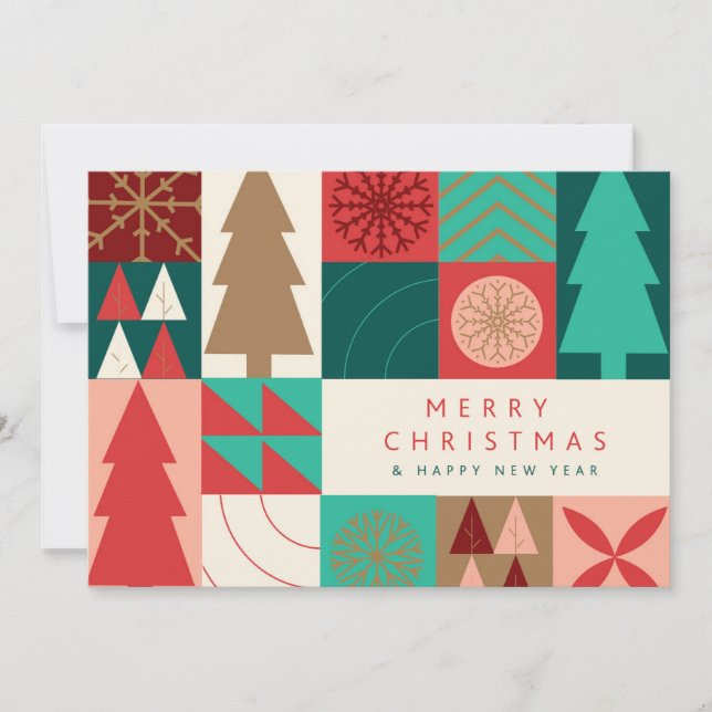 Merry Geometric Christmas - Modern Holiday Card (Front)
