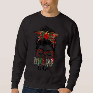 Merry GiGi Messy Bun Hair Plaid Leopard GiGi Life  Sweatshirt