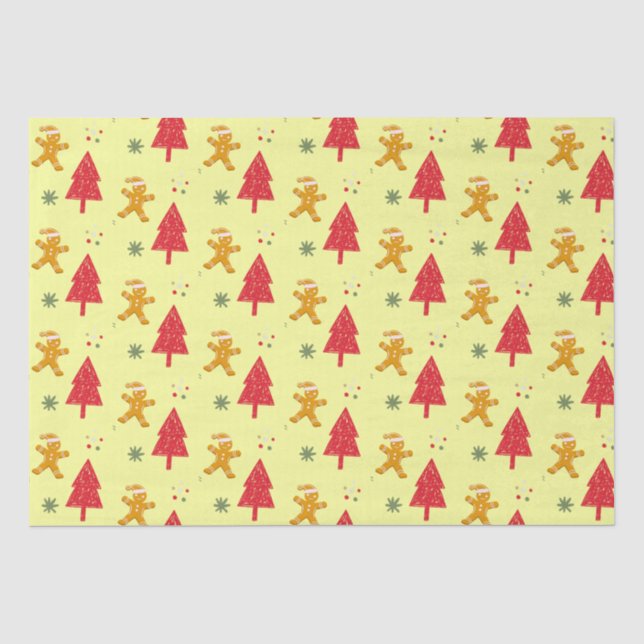 Merry gingerbread santa Snowflake Xmas tree  patte Tissue Paper (Front)