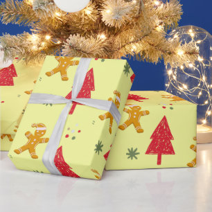 Merry gingerbread santa Snowflake Xmas tree patte Wrapping Paper