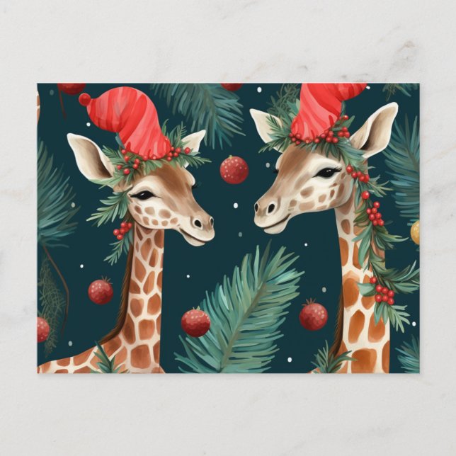 Merry Giraffes Holiday Wishes Postcard (Front)