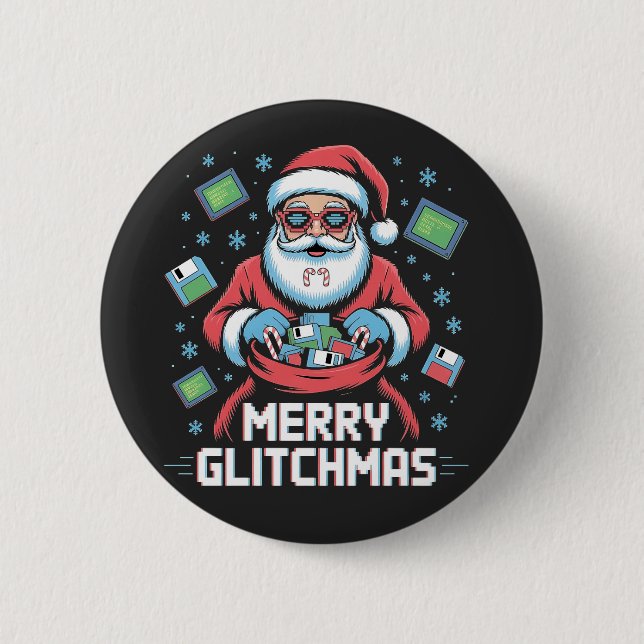  Merry Glitchmas Coding Programmer Santa Christmas 6 Cm Round Badge (Front)