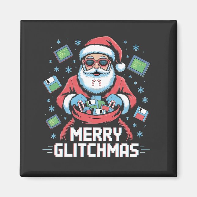  Merry Glitchmas Coding Programmer Santa Christmas Magnet (Front)