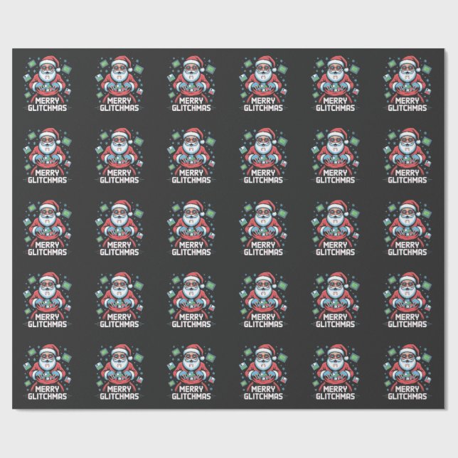  Merry Glitchmas Coding Programmer Santa Christmas Wrapping Paper (Flat)