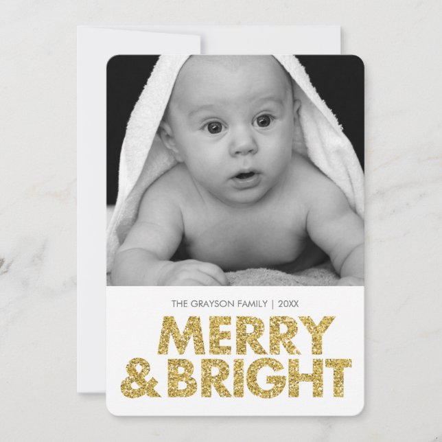 Merry glitter-look photo card - rounded corners (Front)
