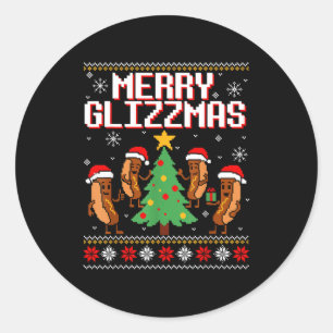 Merry Glizzmas Funny Merry Christmas Hotdogs Xmas  Classic Round Sticker