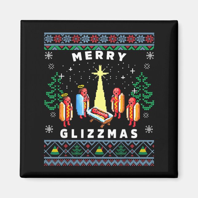 Merry Glizzmas Funny Ugly Christmas Sweater Glizzy Magnet (Front)