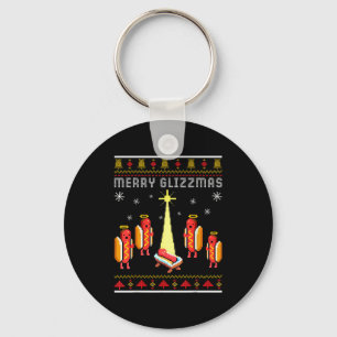 Merry Glizzmas Hot Dog Funny Ugly Christmas Sweate Key Ring