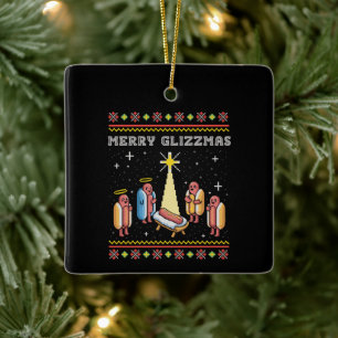 Merry Glizzmas Ugly Christmas Hot Dog Xmas Ceramic Ornament