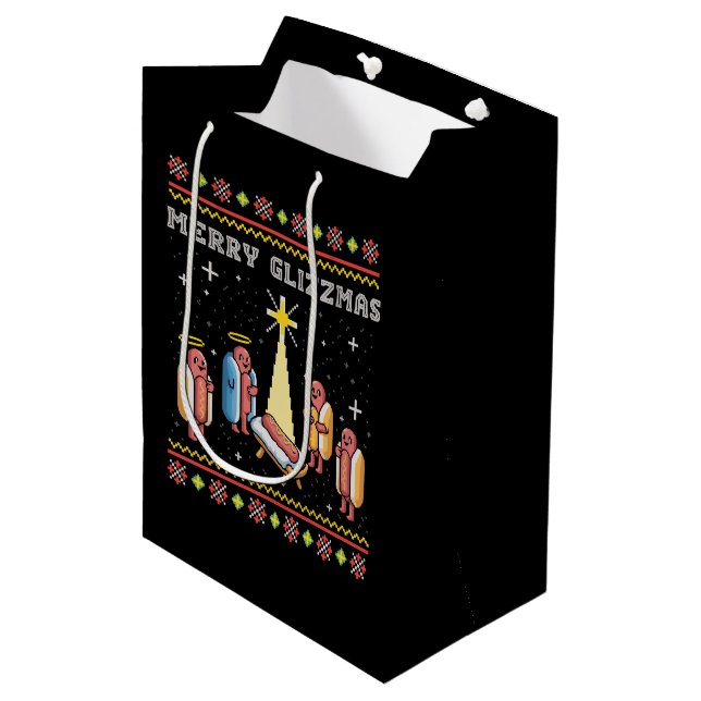 Merry Glizzmas Ugly Christmas Hot Dog Xmas Medium Gift Bag (Front Angled)