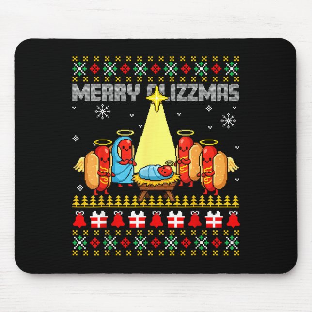 Merry Glizzmas Ugly Christmas Sweaters Hot Dogs Xm Mouse Pad (Front)