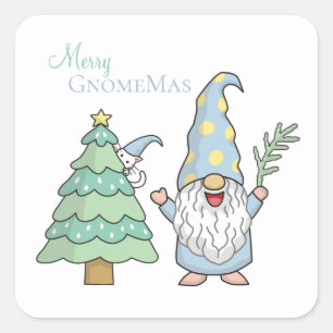 Merry GnomeMas Christmas Tree Gnome Holiday Square Sticker