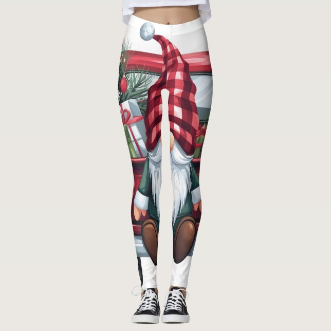 Merry Gnomes with Candy Canes Leggings (Front)