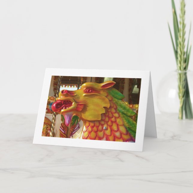 Merry-go-round Dragon - Bordered Holiday Card (Front)