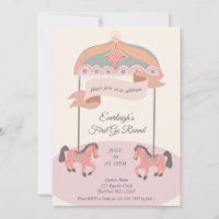 Merry Go Round First Birthday  Invitation